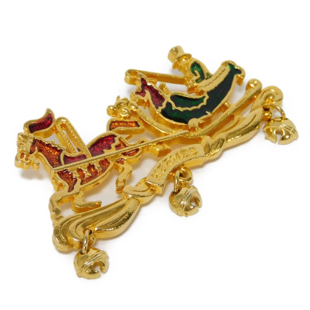 HERMES Brooch Cloisonne Clear orange x clear red x clear green logo Santa Claus