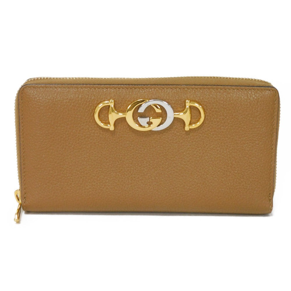 GUCCI Long Wallet Purse 570661 1B90X 2837 Grain leather (embossed) Brown Interlocking g horsebit Zumi Zip Around Wallet