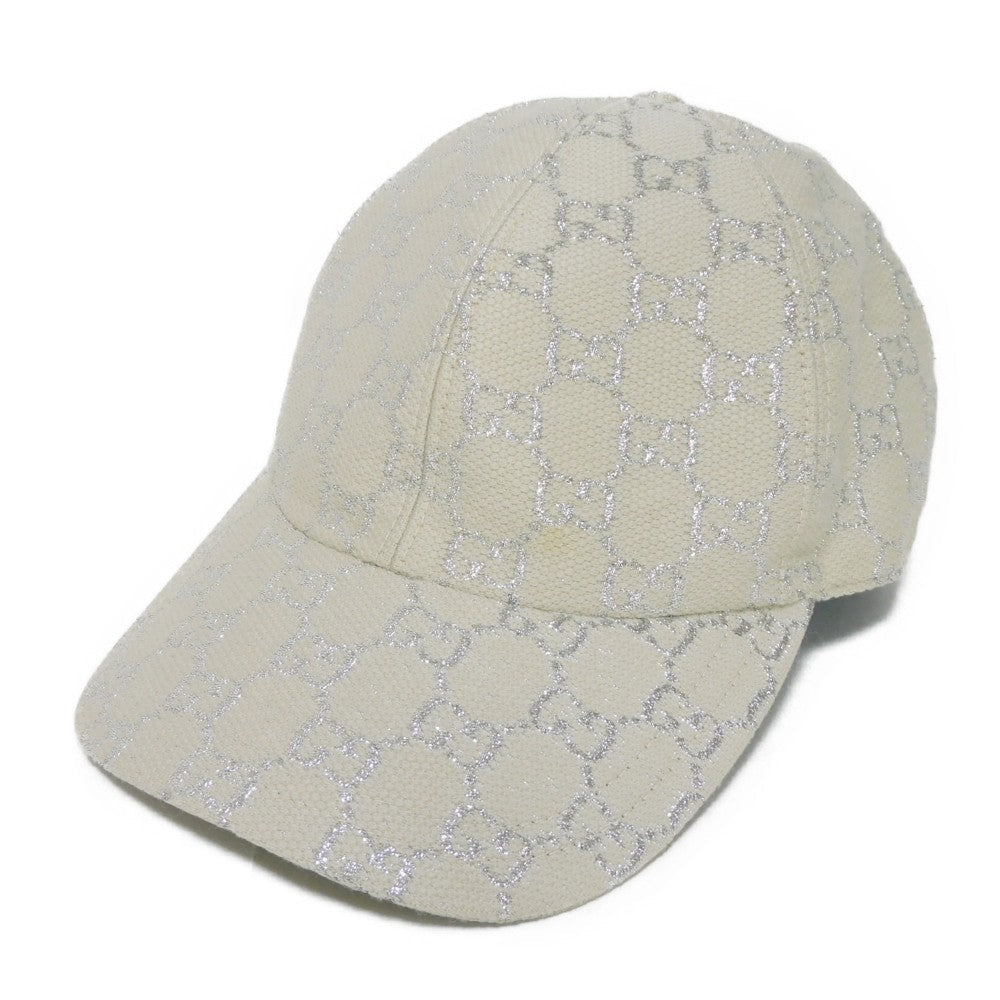 GUCCI cap 631953 3HK75 9060 Outer: Wool 71(%) x Nylon 17(%) Metal fiber 12(%) Lining: Rayon 72(%) Silk 28(%) white GG glitter Baseball cap L