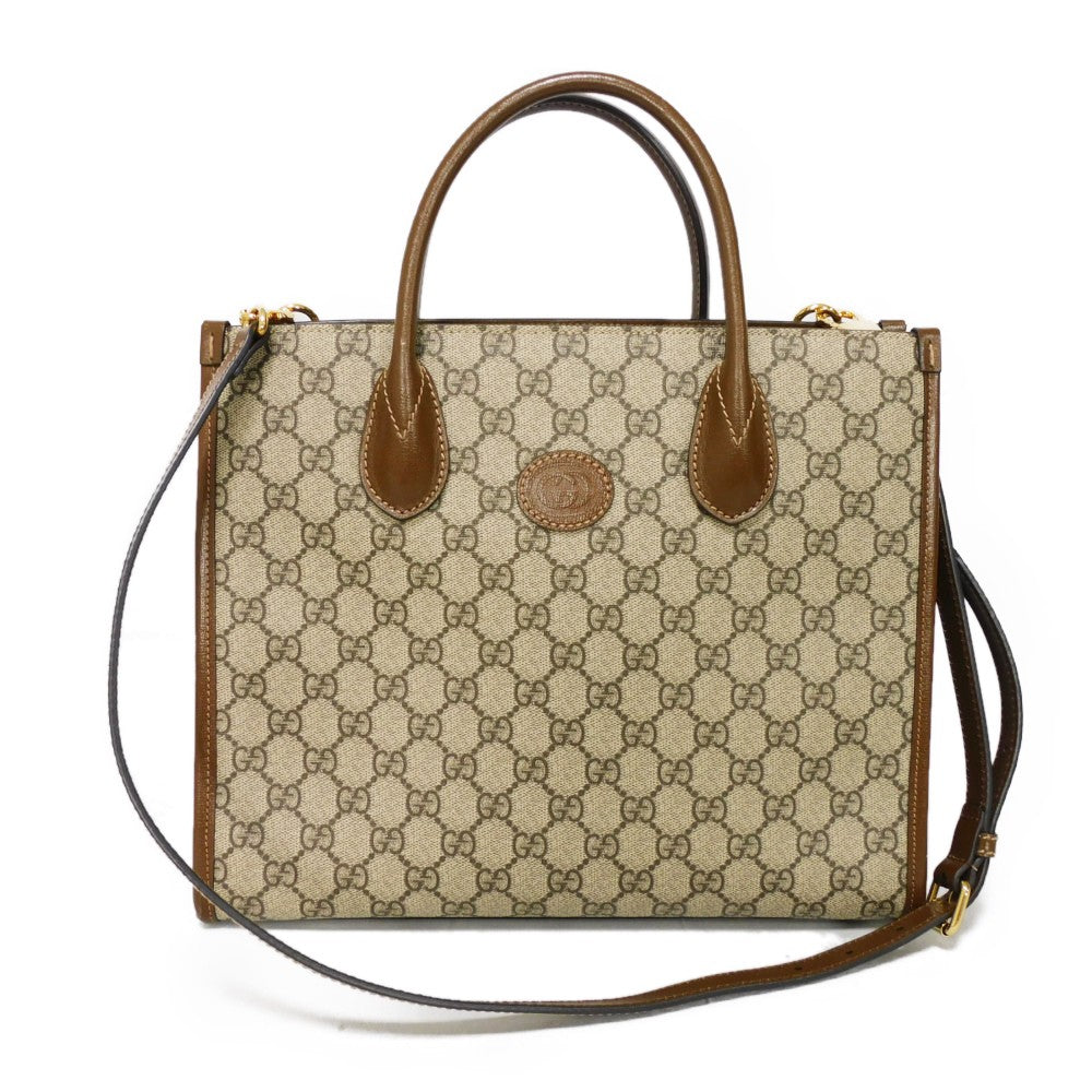 GUCCI Handbag 659983 UULBT 9683 Supreme canvas (polyurethane processing) x Calfskin leather beige GG Supreme Small Tote Bag