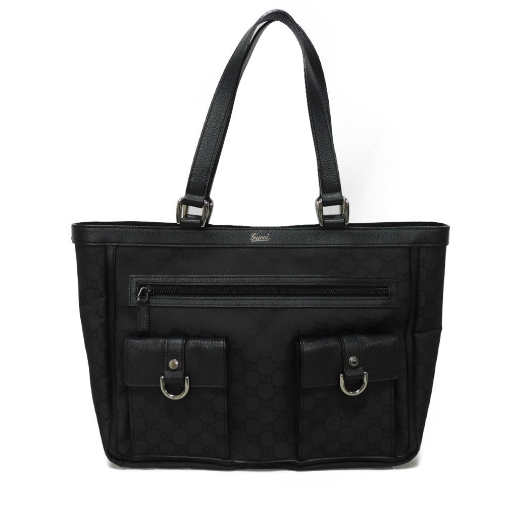GUCCI Tote Bag 268639 G1X9R 1001 GG nylon canvas x calf leather black GG nylon logo tote