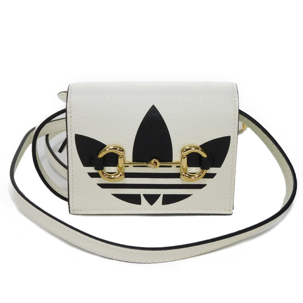 GUCCI Bifold Wallet 702248 DJ24G 8847 Textured leather white Adidas Horsebit Shoulder Compact Wallet