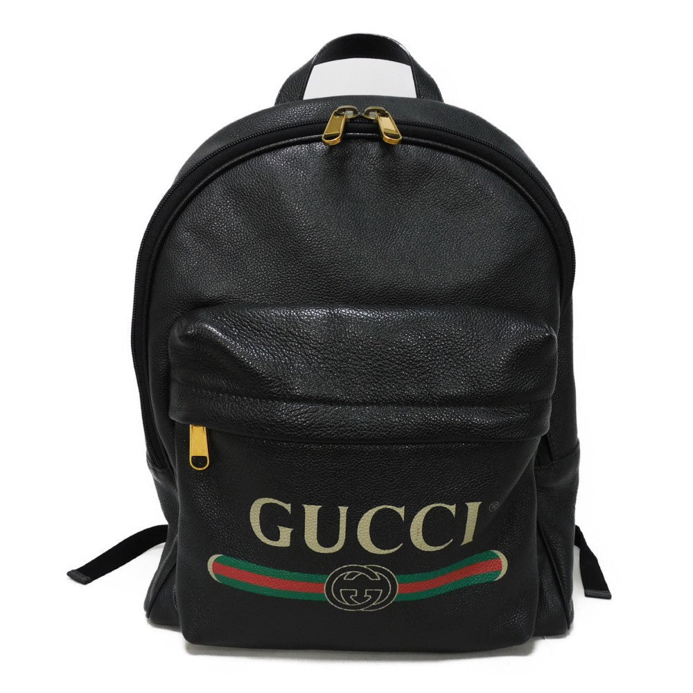 GUCCI Backpack 547834 0Y2BT 8163 Texture leather (embossed) Black x green x red Interlocking G Vintage logo print daypack