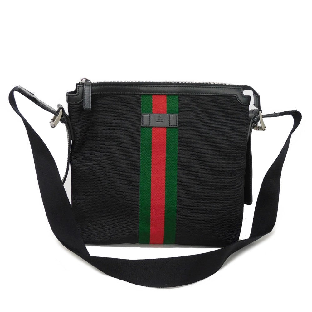 GUCCI Shoulder Bag 631199 KWT7N 1060 Nylon canvas x calf leather black Web stripe Messenger bag