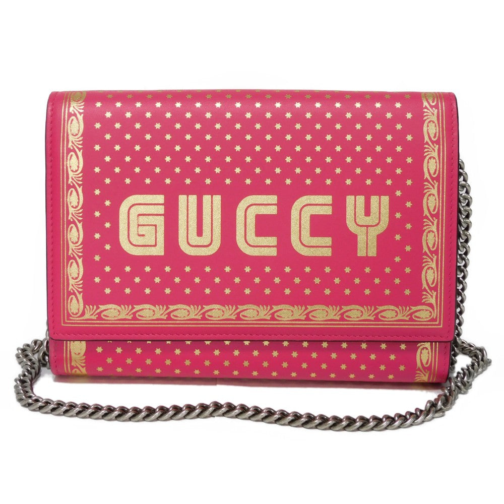 GUCCI Shoulder Bag 524967 Smooth Calfskin Leather pink SEGA Sega logo GUCCY Print Chain Wallet Bag