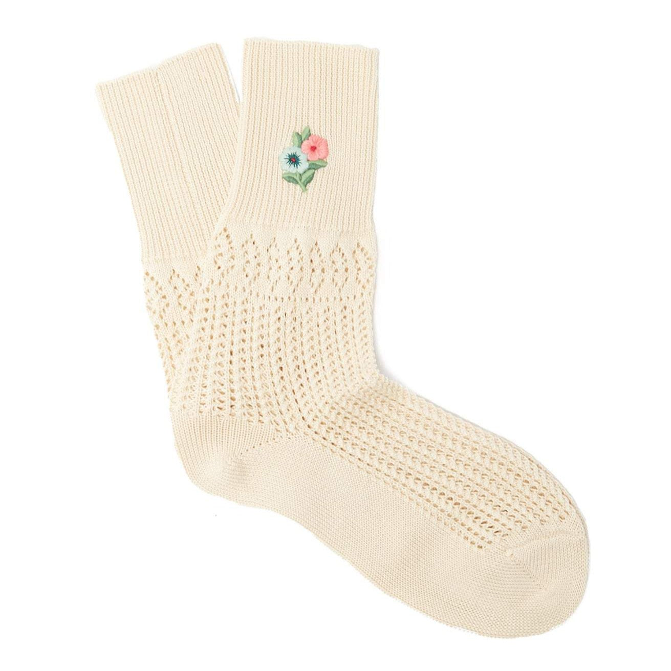 Gucci Floral Embroidered Crochet Socks In Beige