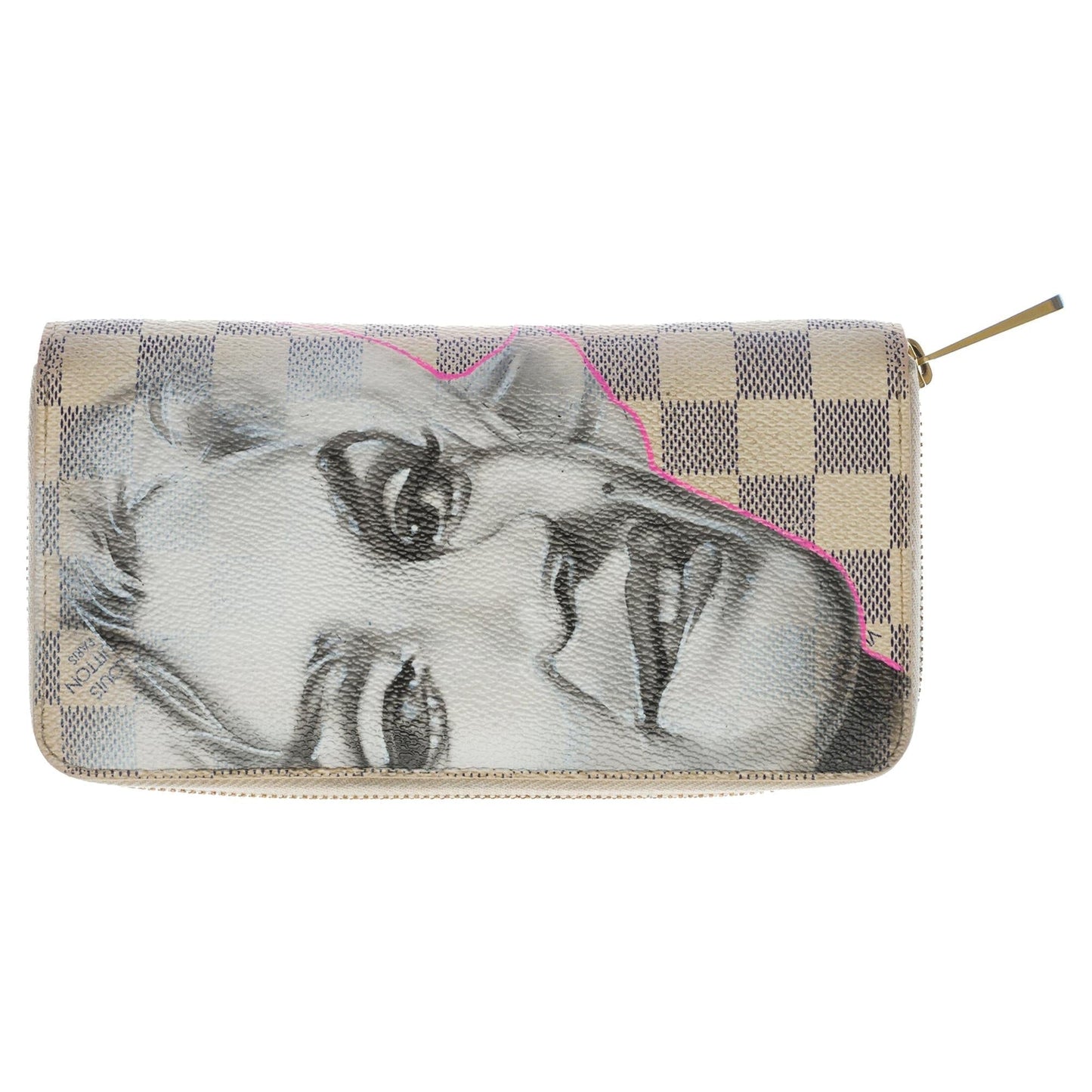 LOUIS VUITTON Customized "Marilyn Monroe" Zippy wallet in damier azur canvas