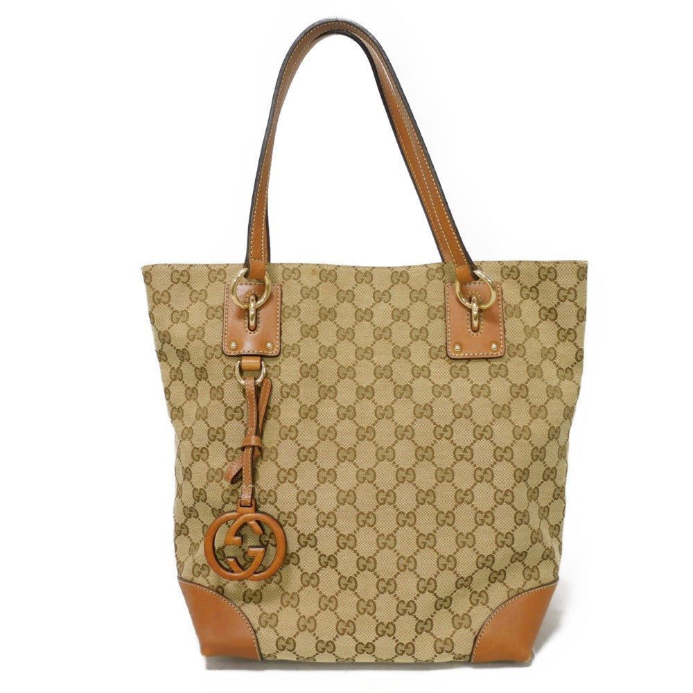 GUCCI Tote Bag 247237 GG canvas x calf leather beige Brown Bucket GG canvas Interlocking G tote Women Used