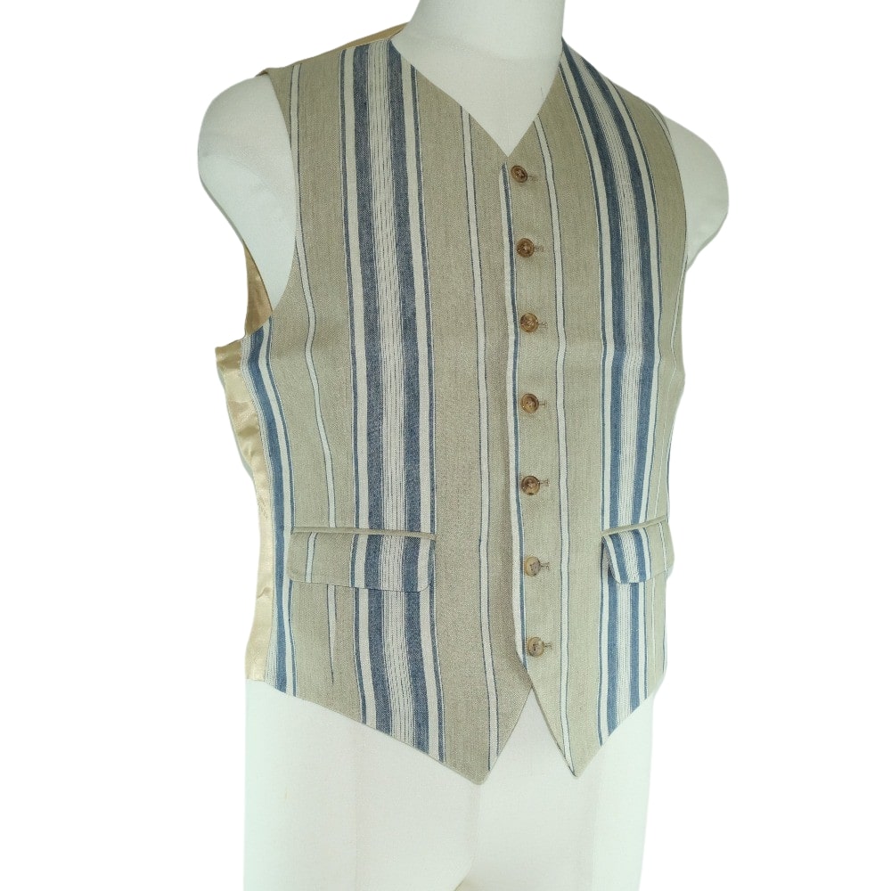 HERMES Best Linen, Rayon beige stripe Gillet mens 48 Used