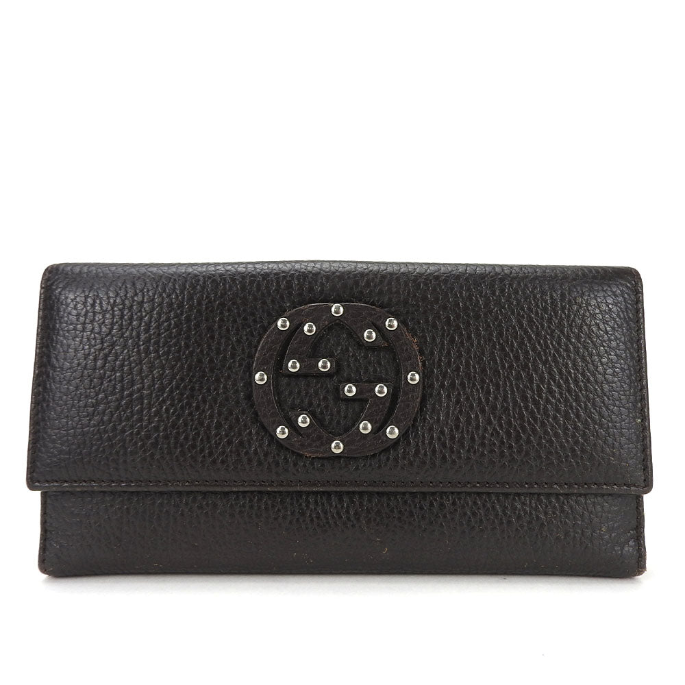 GUCCI Long Wallet Purse 231843 leather Dark brown Interlocking Women Used