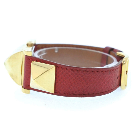 HERMES Watches Quartz Plated Gold , Leather gold Medor White dial Women Used