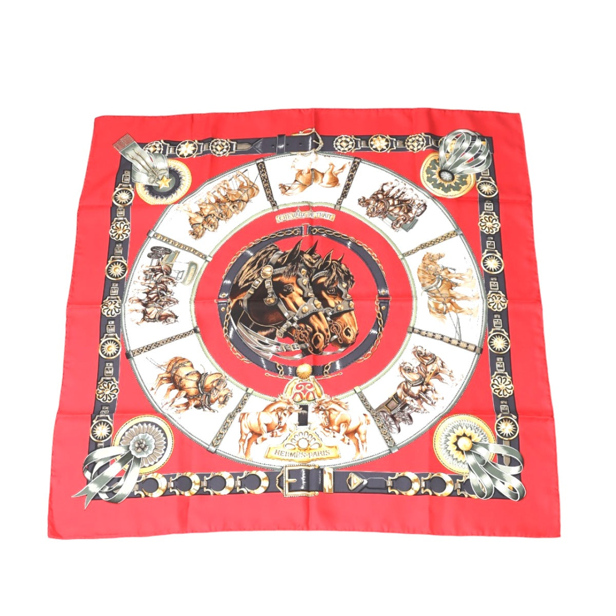 HERMES scarf silk Red Pleated scarf 100% silk unisex(Unisex) Used