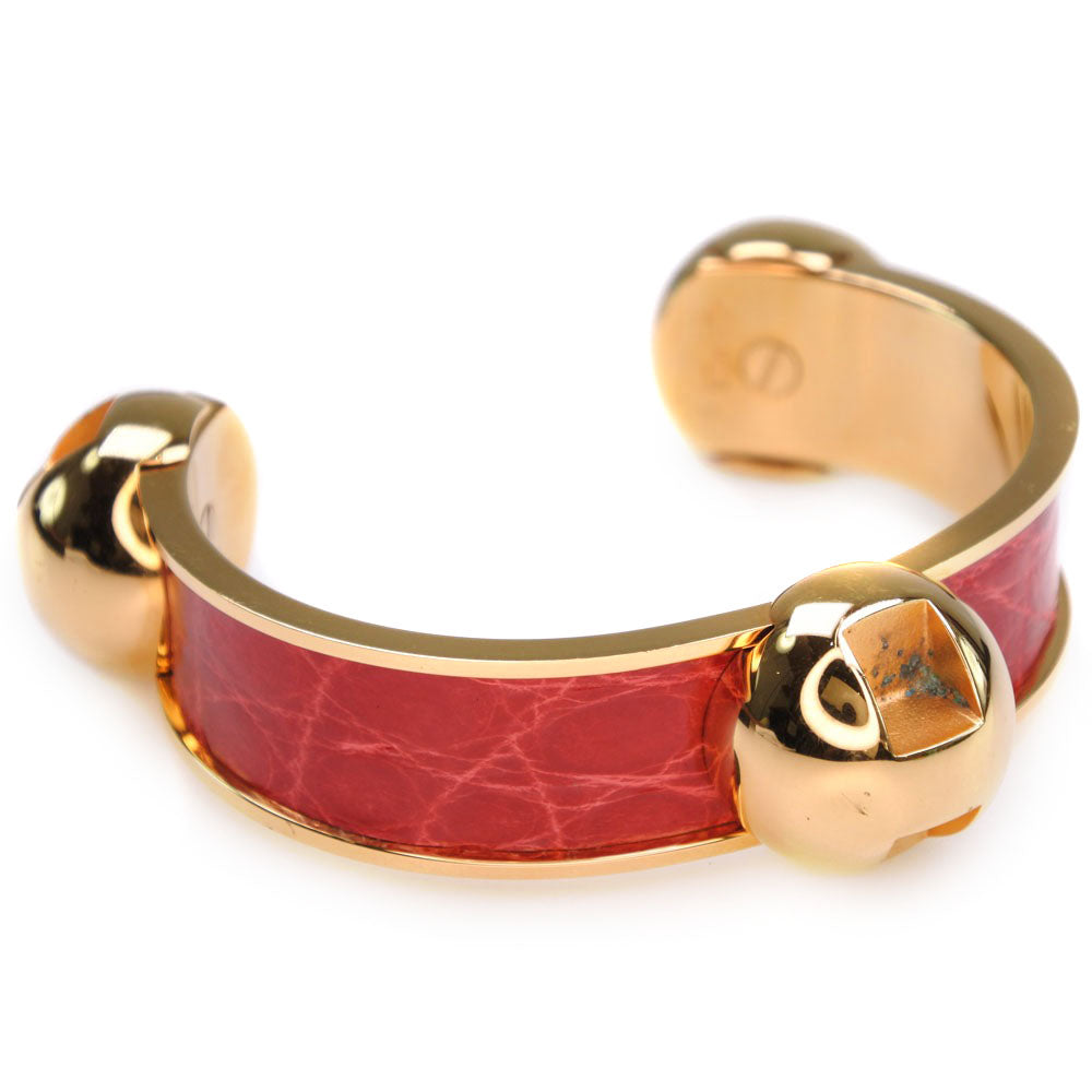 HERMES Bangle Metal leather gold Women Used