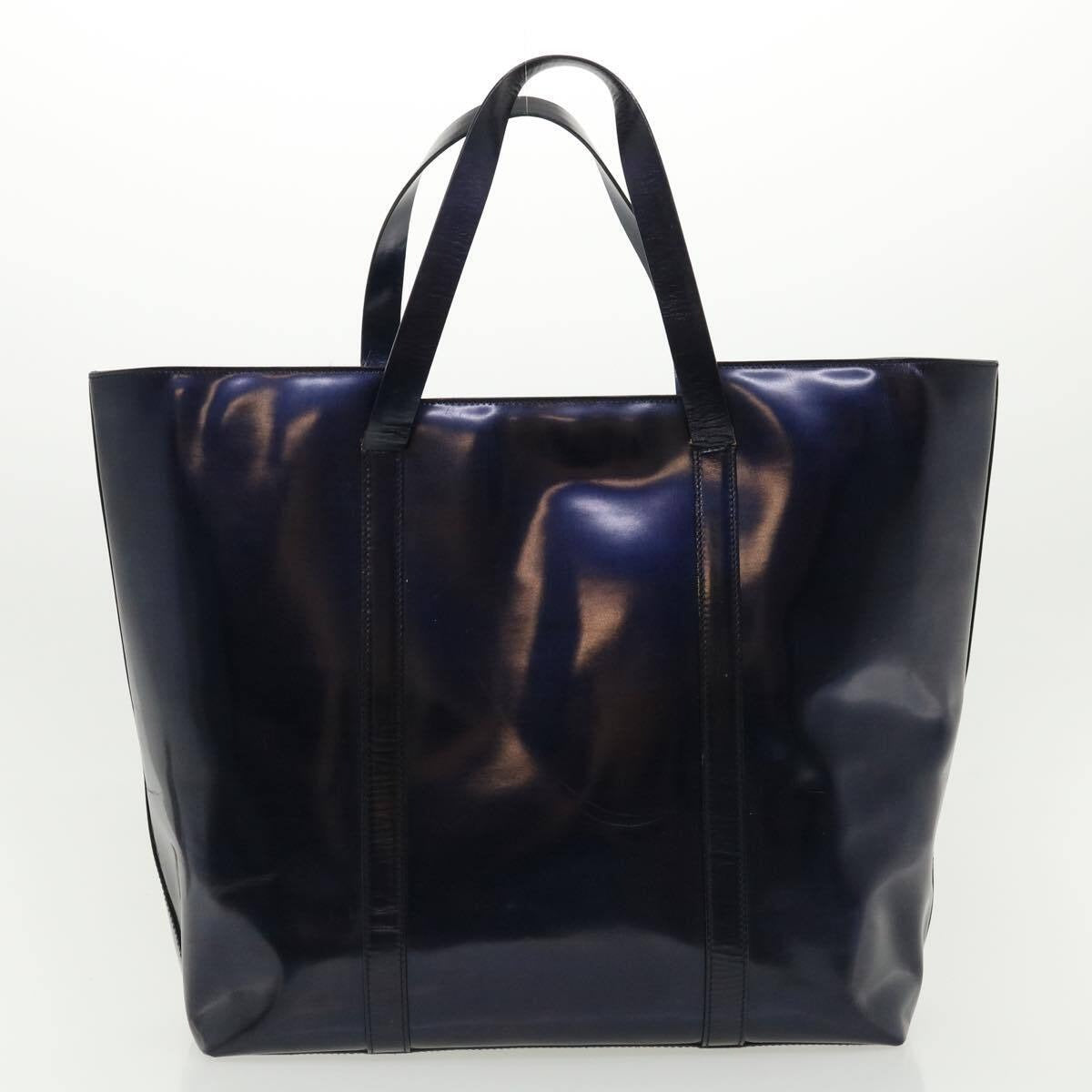 Gucci, metallic blue leather, XL tote bag/shoulder purse with a top zip closure, graduated shape, & chrome accents