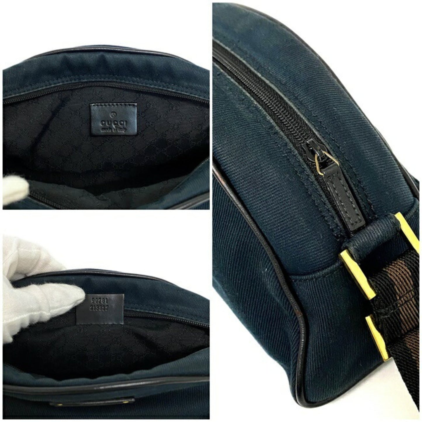 Gucci Shoulder Bag Black Micro GG 90781 Canvas Leather GUCCI Half Moon Handbag