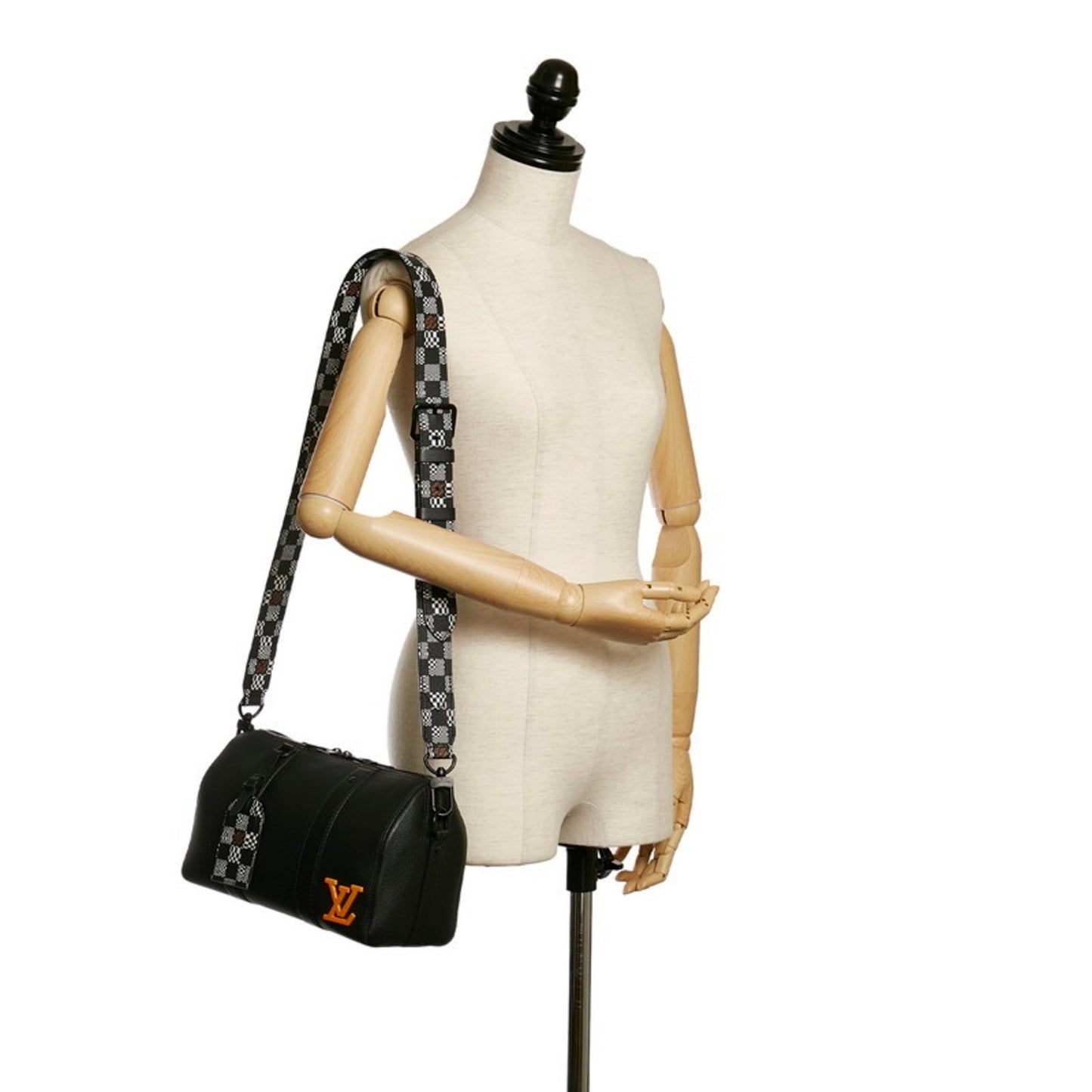 Louis Vuitton Damier Distorted City Keepall Shoulder Bag M57417 Black Grain Leather Men's LOUIS VUITTON