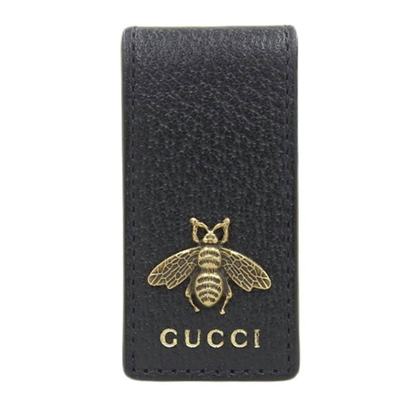 GUCCI Leather Bee Money Clip Black Men's