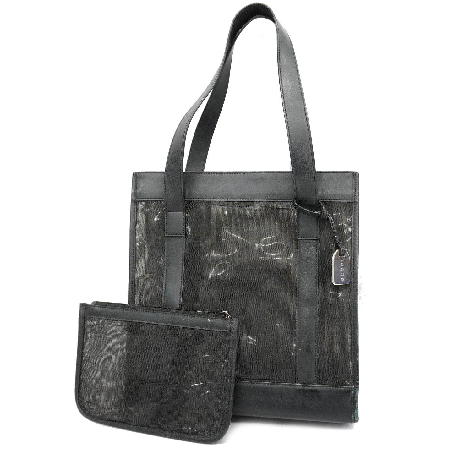 GUCCI 002 1705 0405 Women's Mesh,Leather Tote Bag Black