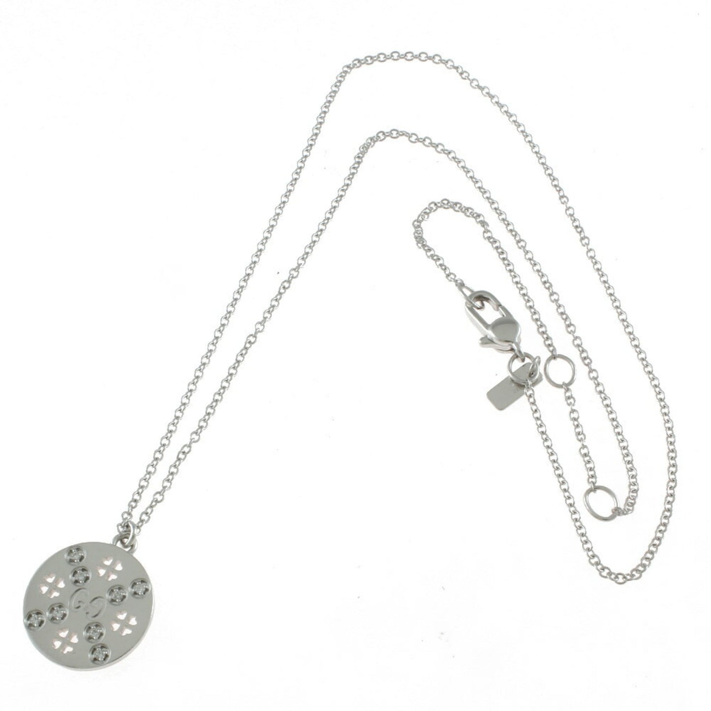 Gucci K18WG Necklace GG Icon Diamond Heart Clover Silver Ladies 18K K18 White Gold Accessory