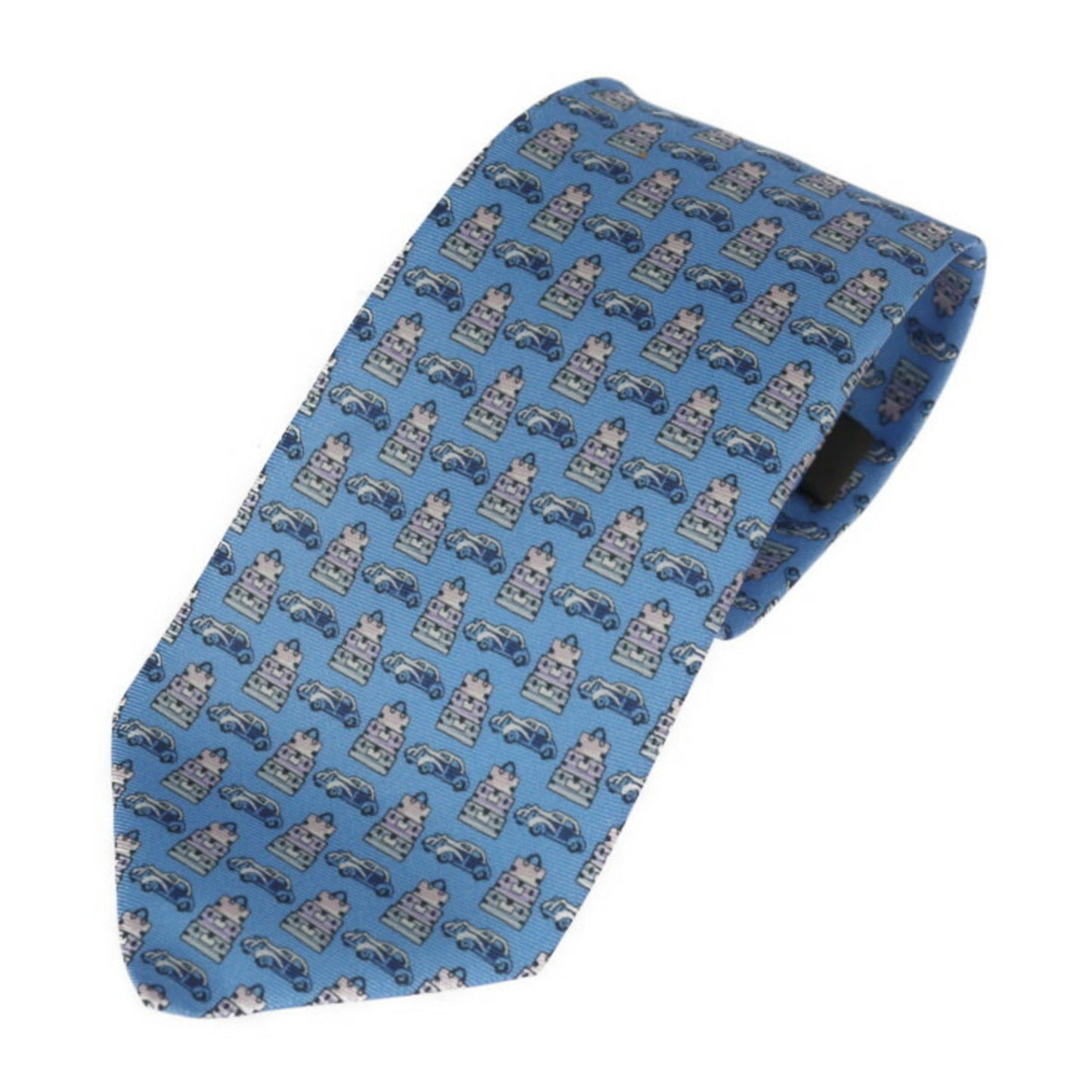 LOUIS VUITTON Cravat Globetrot Cars Tie M78558 Silk 100% Light Blue System Trunk x Car Pattern