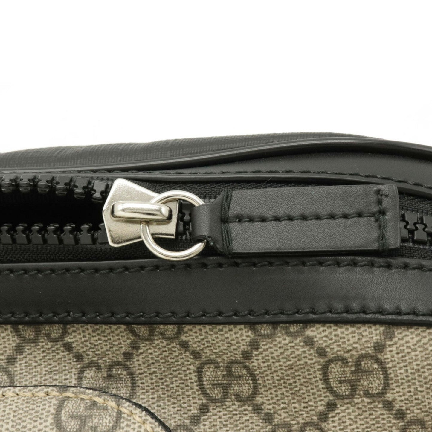 Gucci GG Supreme Body Bag Waist Pouch Hip Leather Beige Black 523309