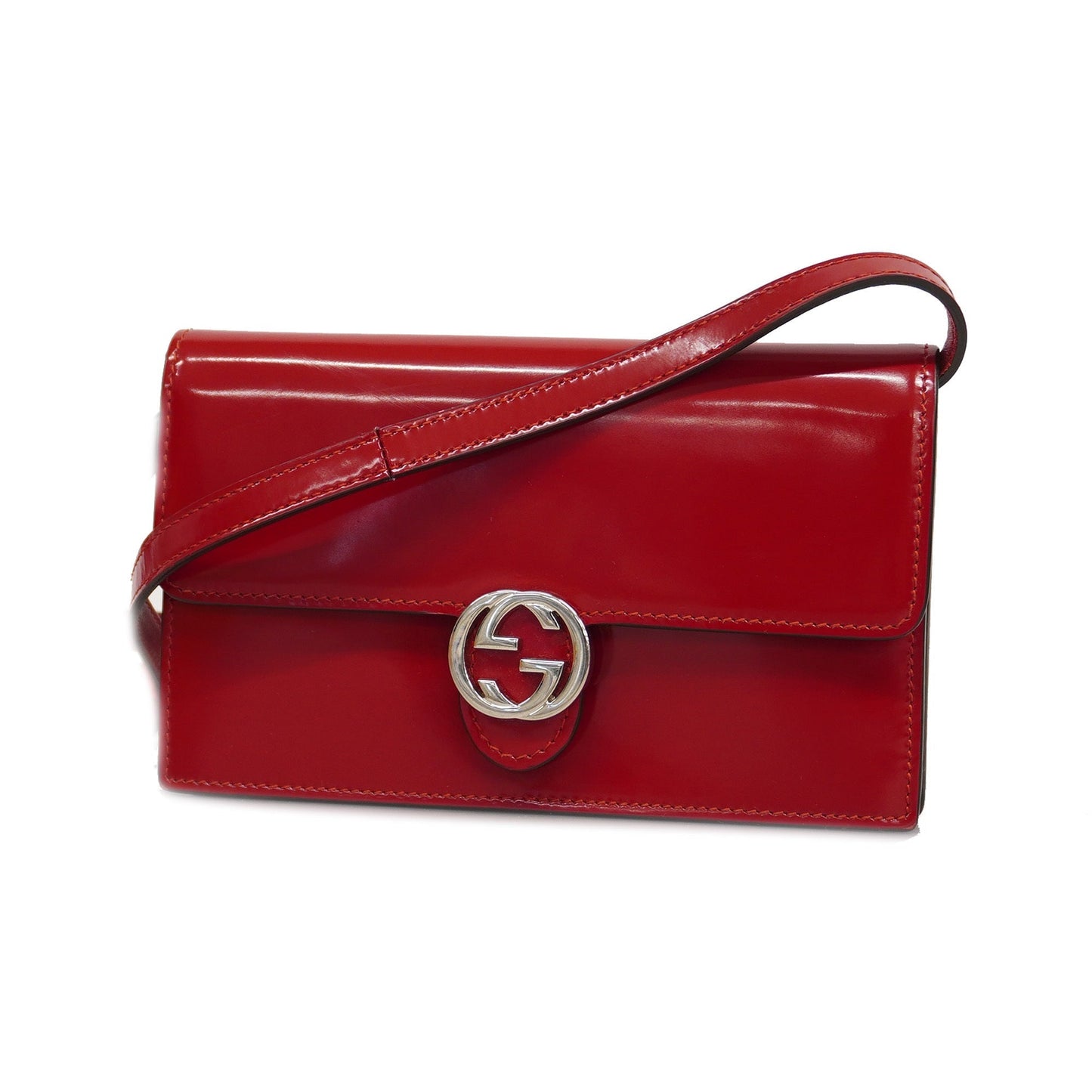 GUCCI Interlocking G 510304 Women's Leather Shoulder Bag Red Color