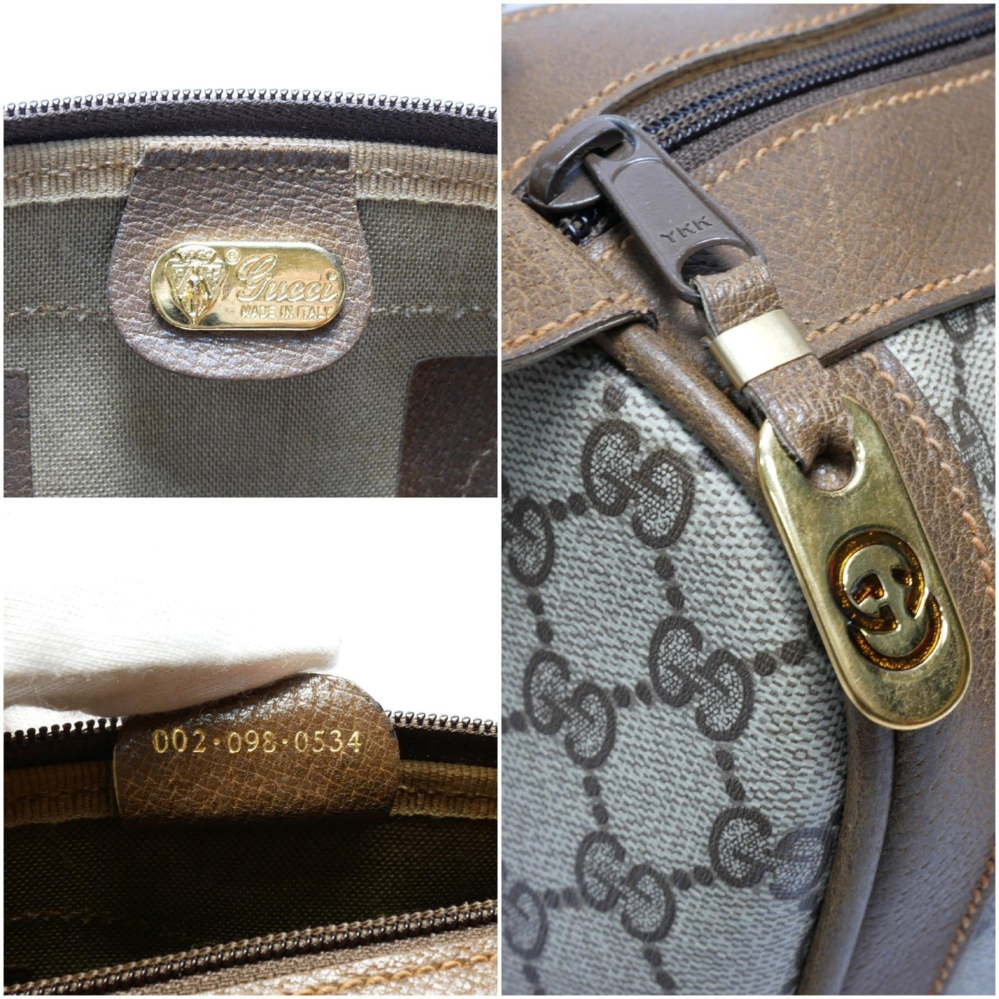 GUCCI Old Gucci Vintage Mini Boston Bag Handbag Barrel Unisex 1970's 70'S Sherry Line GG Pattern/Leather Gold Hardware Brown/Beige