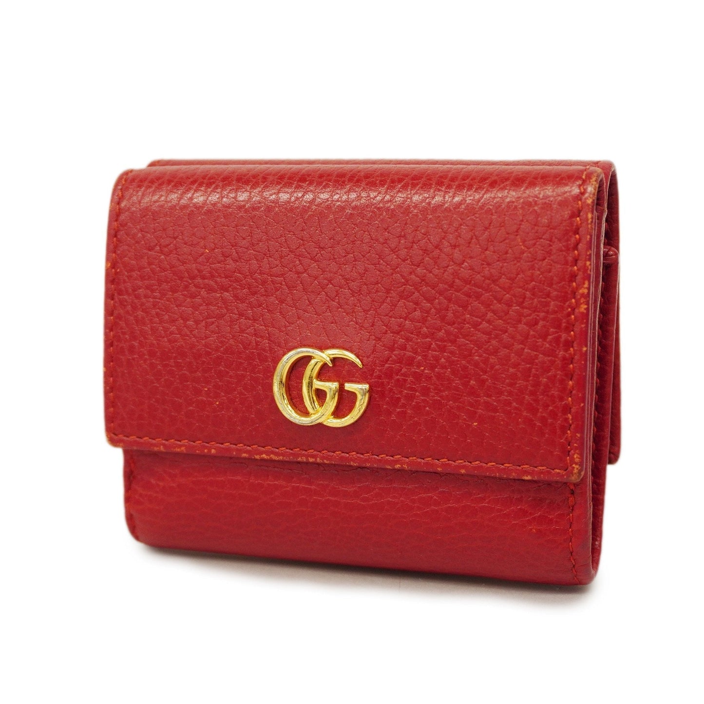 GUCCIAuth Tri-fold Wallet GG Marmont Gold Metal 474746 Women's Leather Wallet