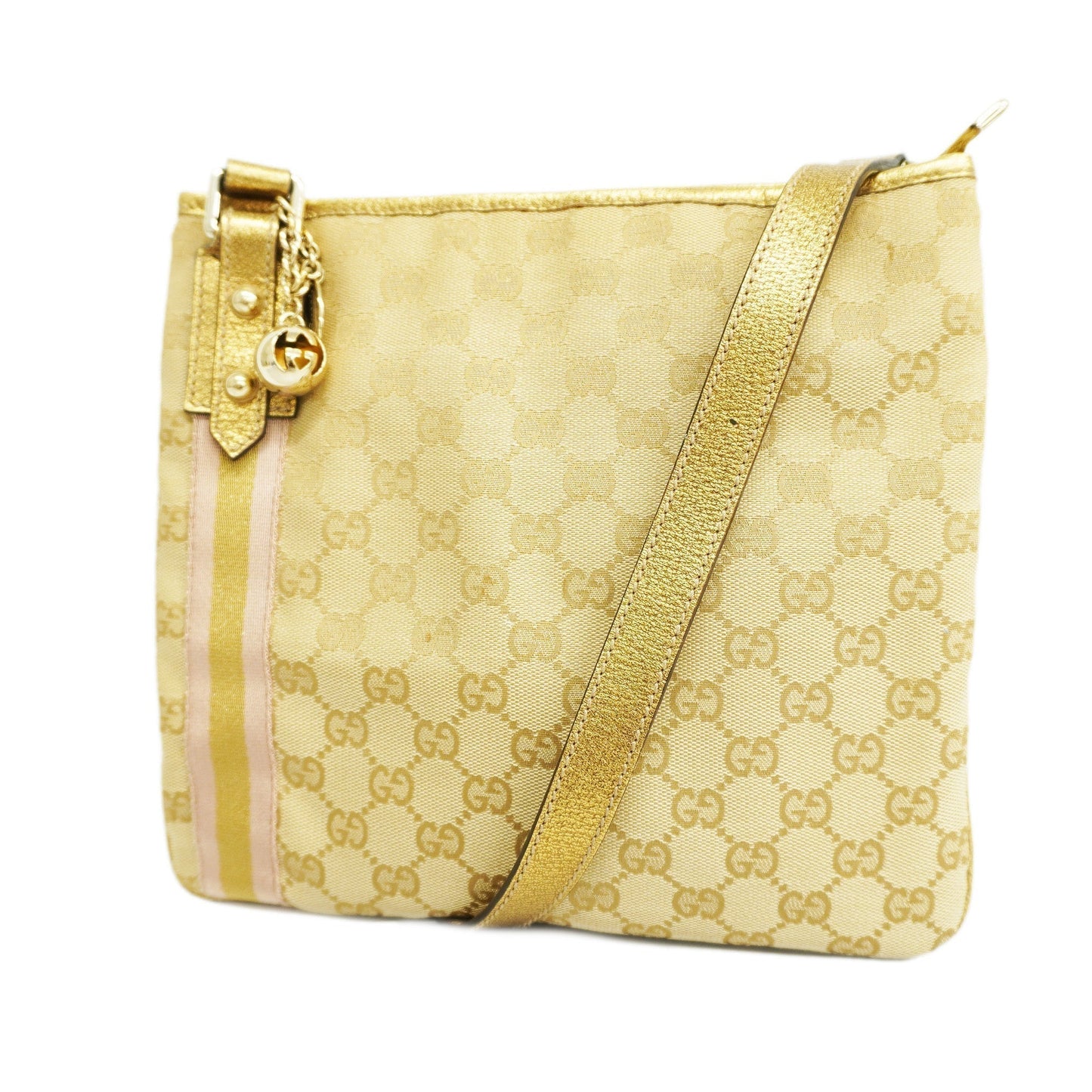 GUCCI GG Canvas Shoulder Bag 144388 Women's Leather Beige,Gold