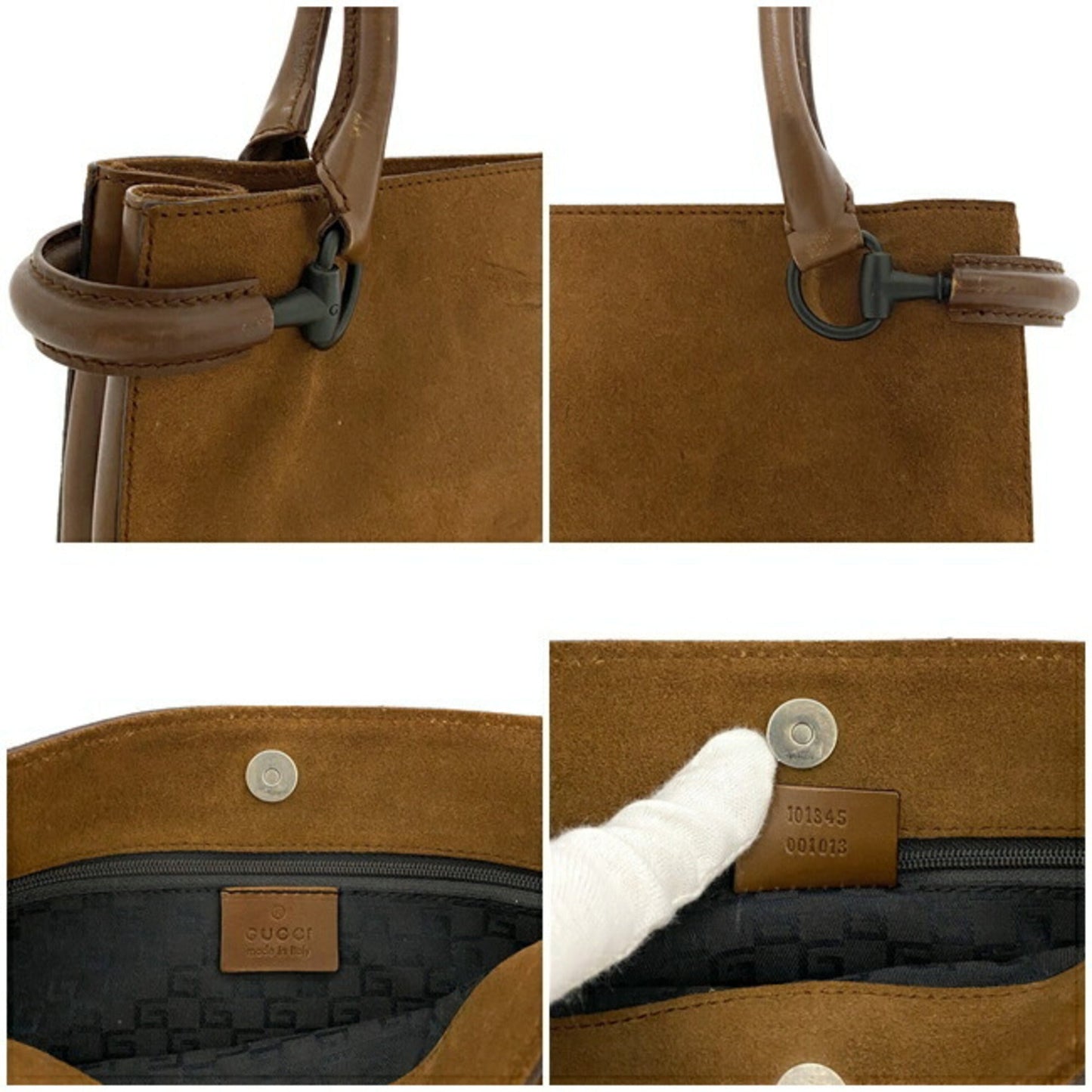 Gucci Handbag Brown Horsebit 101345 Leather Suede GUCCI Women's Bag