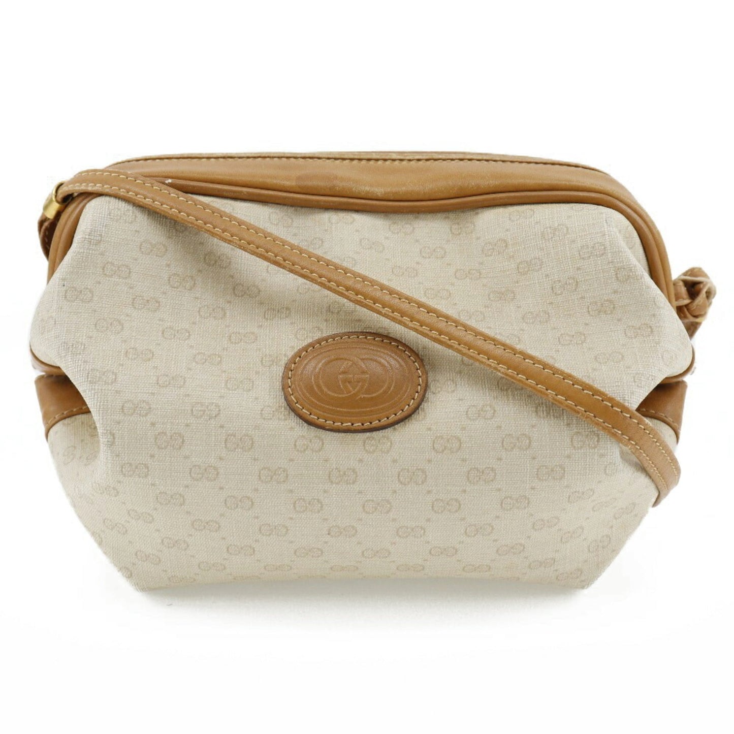 GUCCI Old Shoulder Bag 077-115-5770 PVC Coated Canvas Made in Italy Beige Crossbody Zipper Women's
