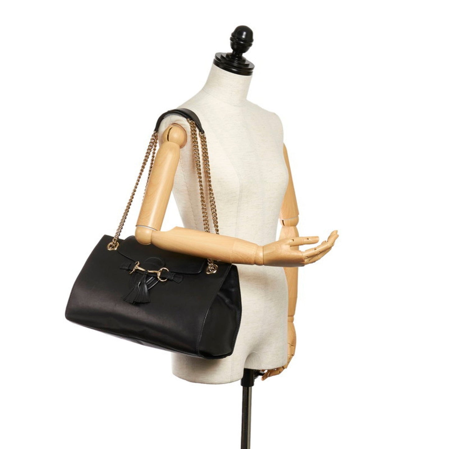 Gucci Horsebit Chain Shoulder Bag 295403 Black Leather Ladies