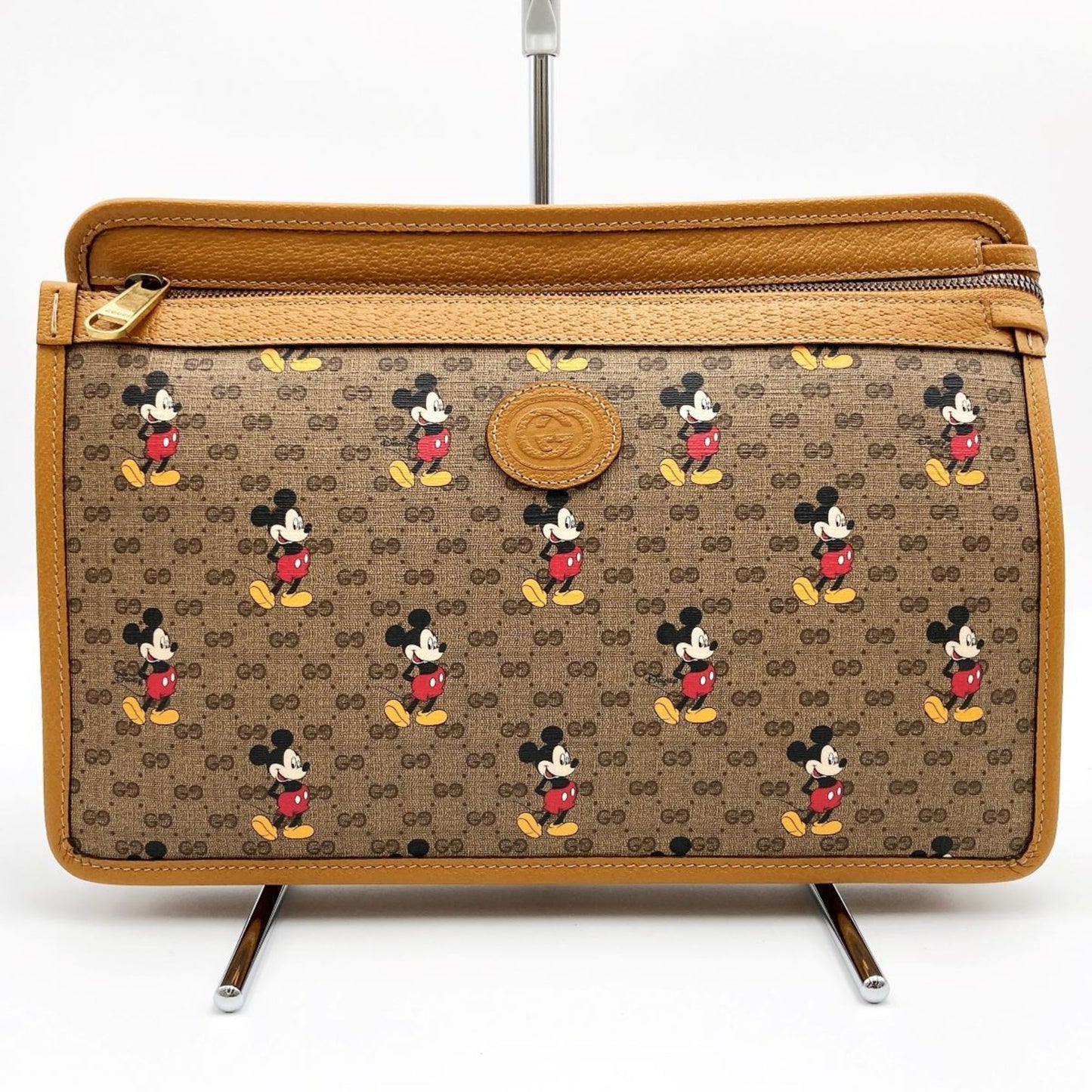 GUCCI Mickey Disney Clutch Bag Second Pouch Micro GG Brown PVC Women's 602552