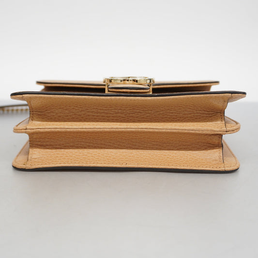 GUCCIAuth Interlocking G 510304 Women's Leather Shoulder Bag Beige