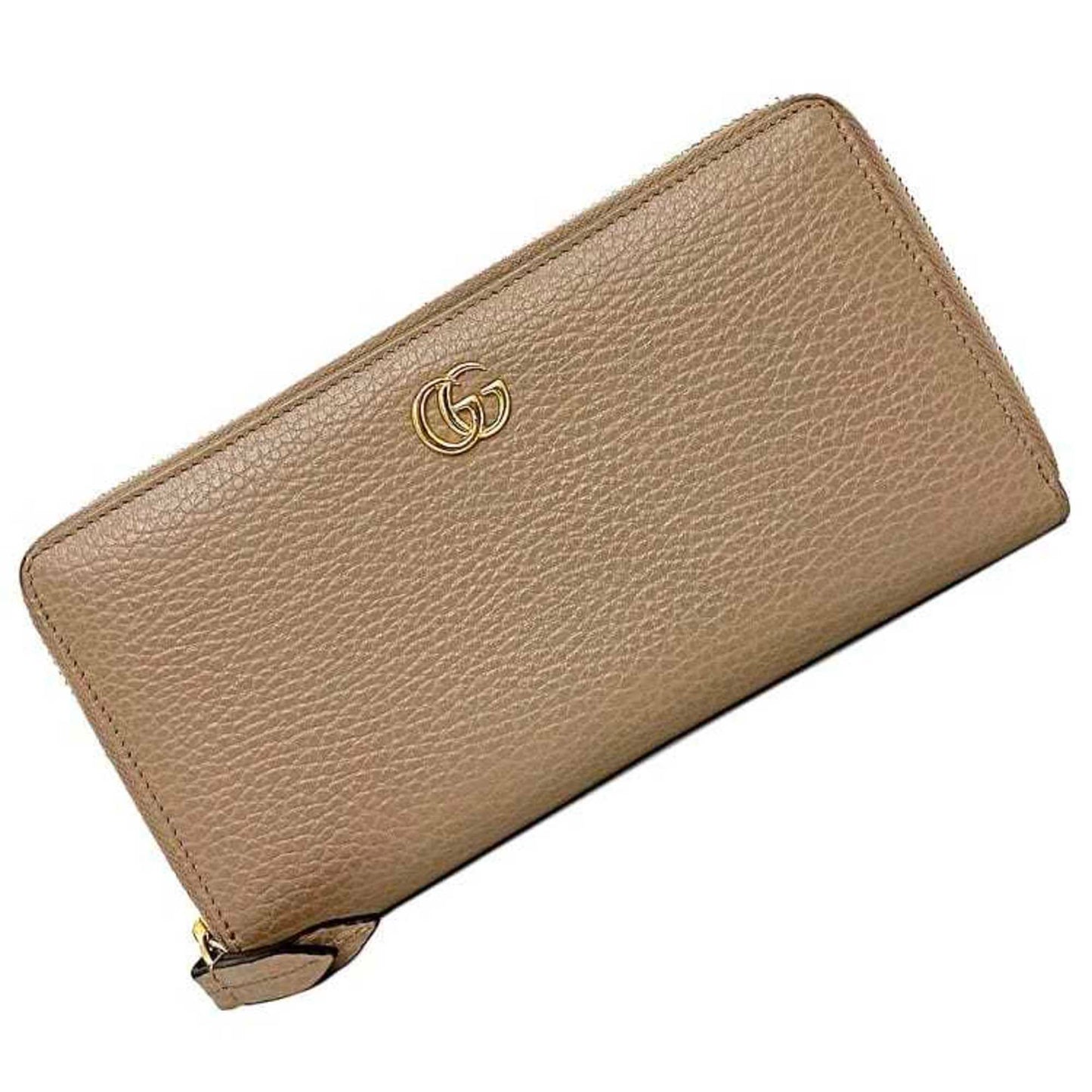 GUCCI Round Long Wallet Pink Beige Gold Marmont 456117 Leather GG Women's