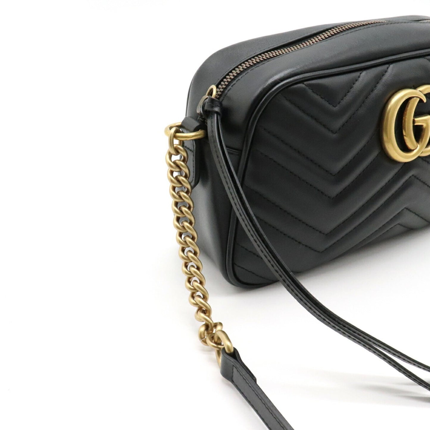 Gucci GG Marmont shoulder bag pochette chain quilted leather black 447632