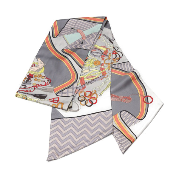 HERMES scarf silk gray cravat type silk Carre90 equestrian harness Women Used