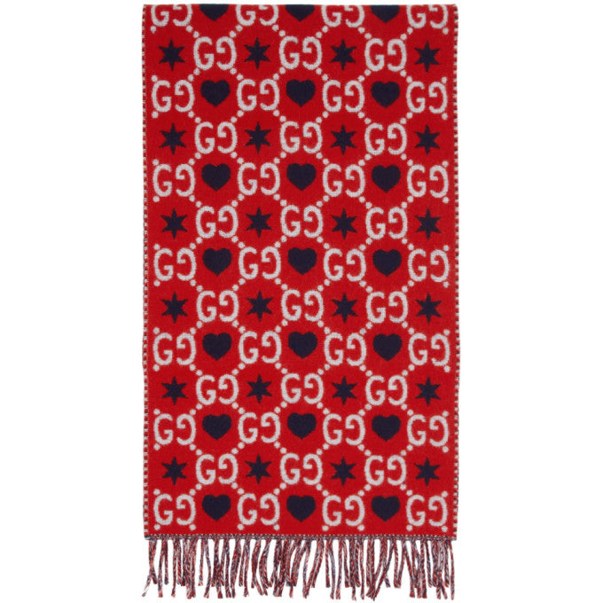 Gucci GG Hearts Scarf in Red