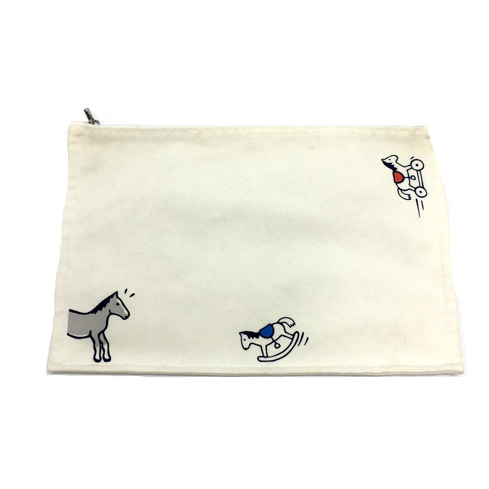 HERMES Pouch cotton off white Horse Adada GM