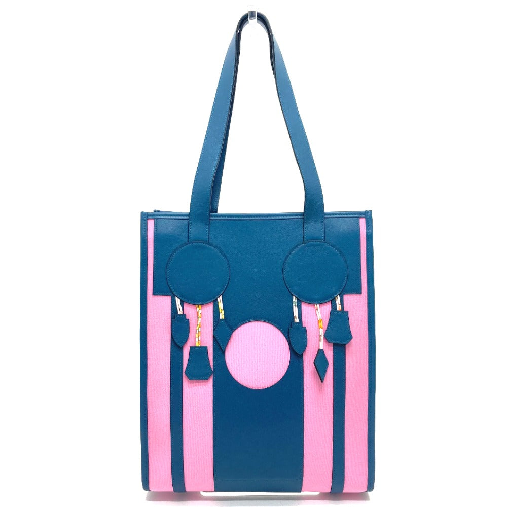 HERMES Tote Bag Leather / canvas Navy x pink Petit Ash dream Catcher Women Used
