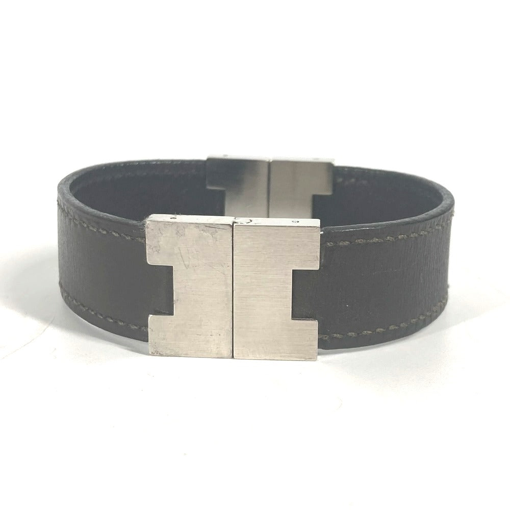 HERMES bracelet leather black Lurie H logo Women Used