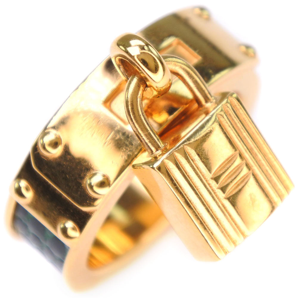 HERMES Scarf ring Leather brass gold Cadena motif Kelly Women Used