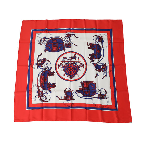 HERMES scarf silk Red Carre90 scarf Carriage Women Used