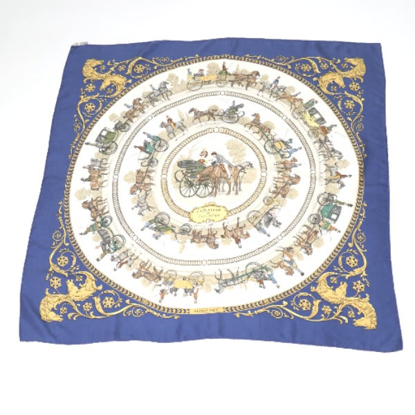 HERMES scarf silk blue La PROMENADE DE LONGCHAMPS Carre90 Carre90 Women Used