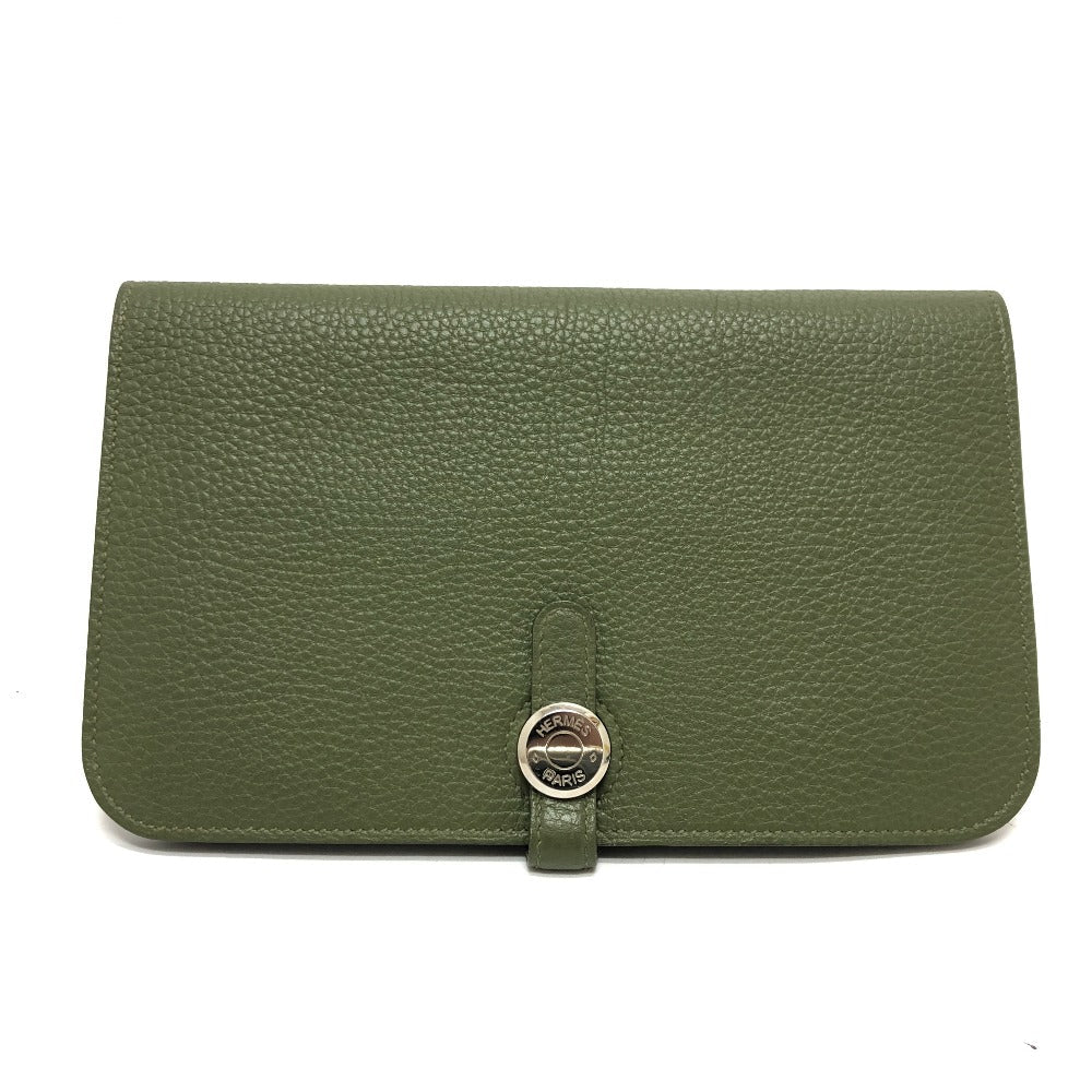 HERMES Long Wallet Purse Togo green Dogon GM Women Used