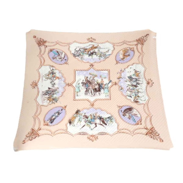 HERMES scarf silk pink beige Pleated scarf PleatedCarre Horse pattern Women Used