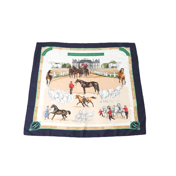 HERMES scarf silk Navy LES HARAS NATIONAUX Carre90 Carre90 Women Used