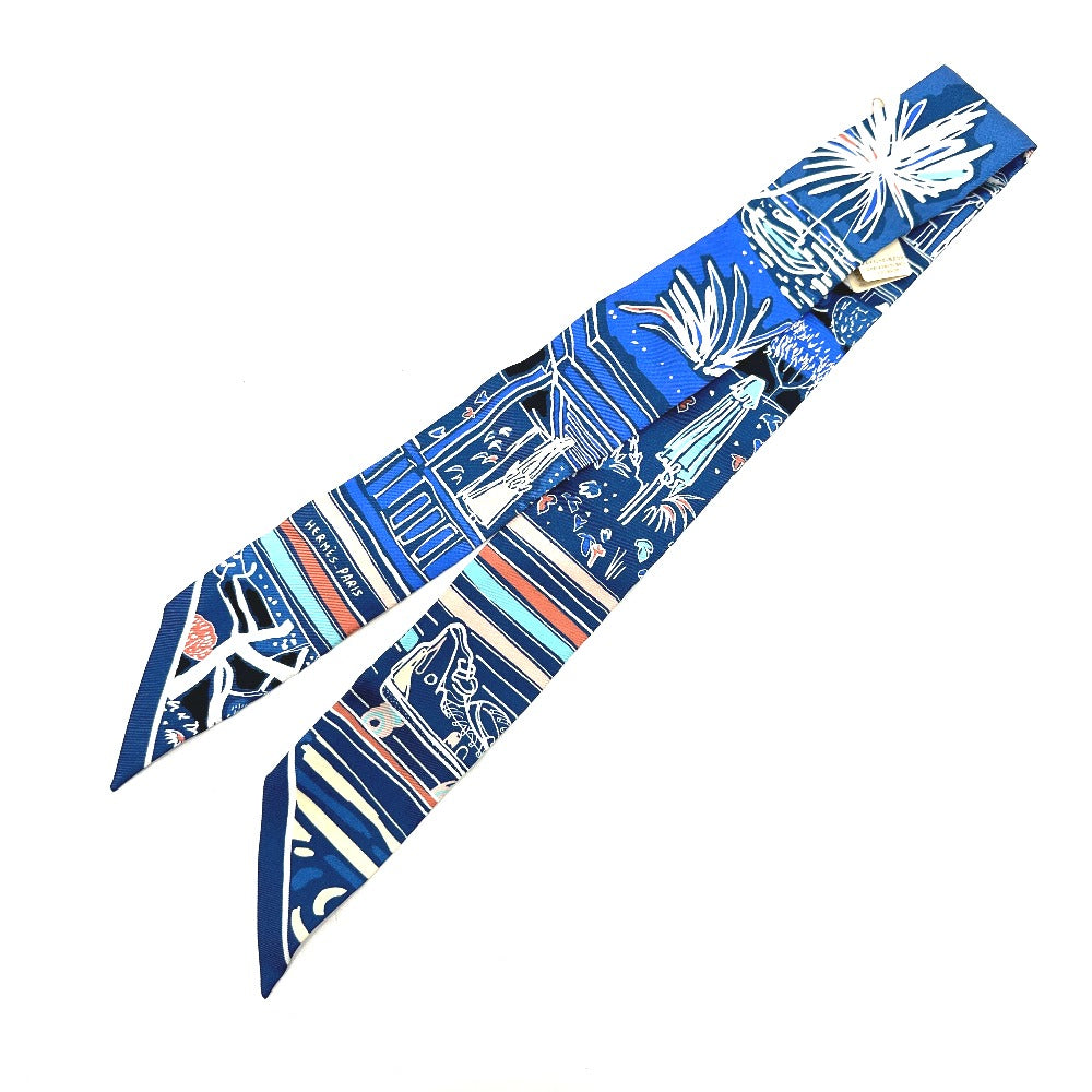 HERMES scarf silk blue RAYURES DETE Twilly Women Used