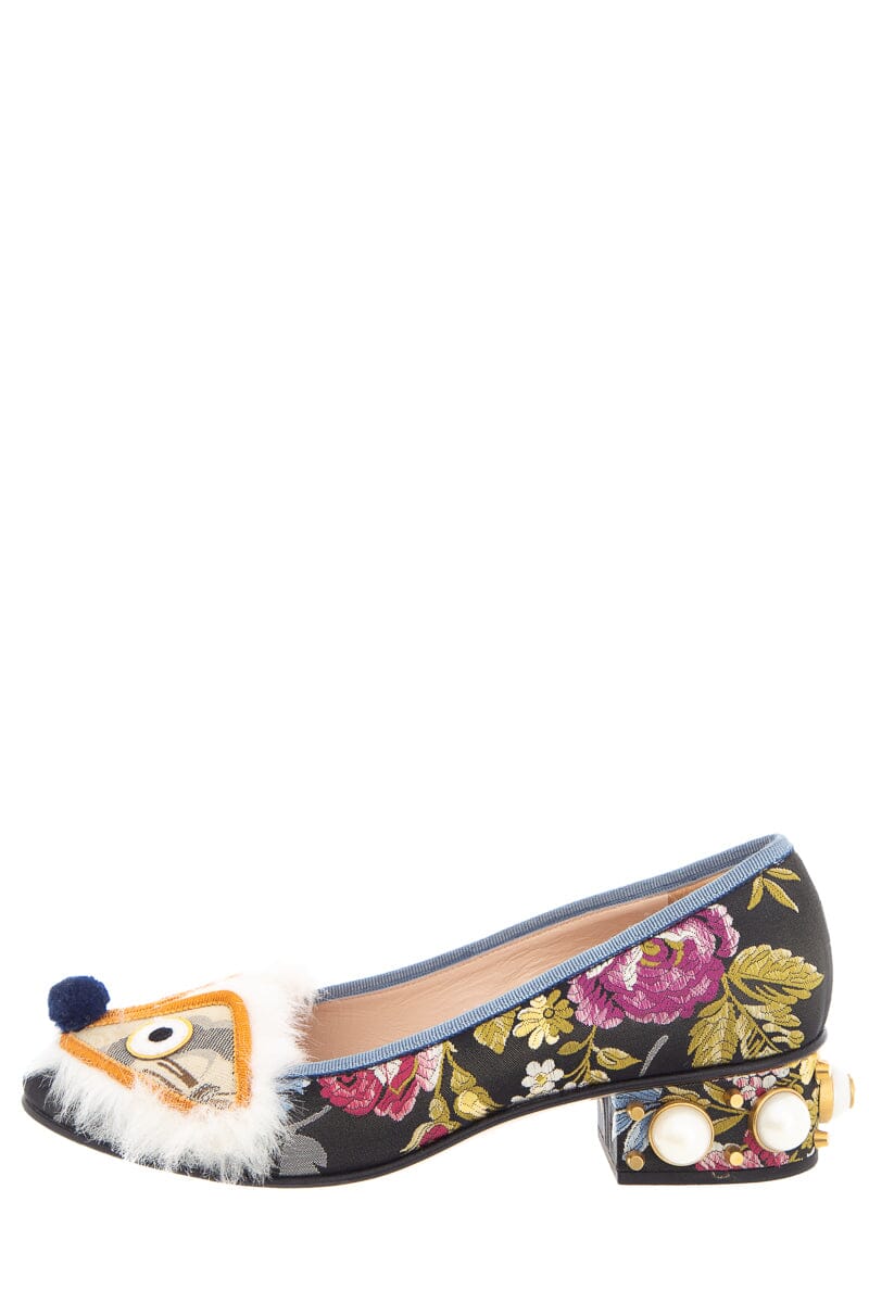 Gucci Black Multi Color Floral Kimberly Jacquard Heel SZ 38