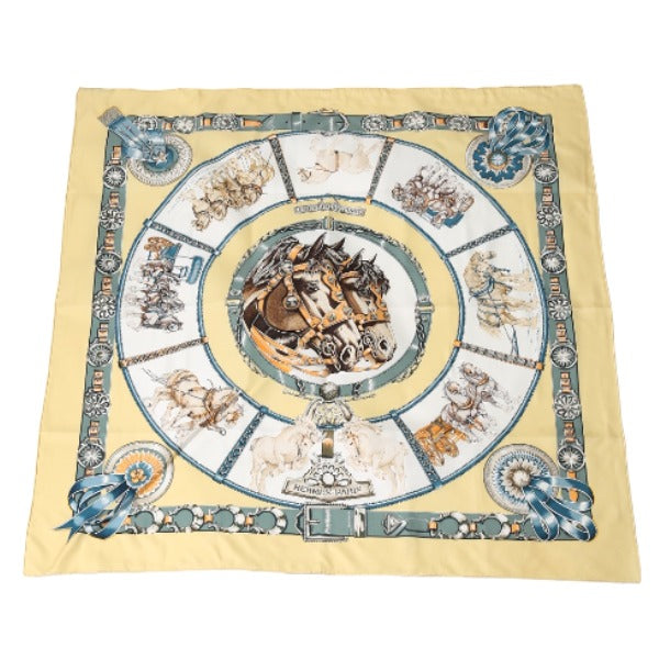 HERMES scarf silk yellow Draft Carre90 100% silk Women Used
